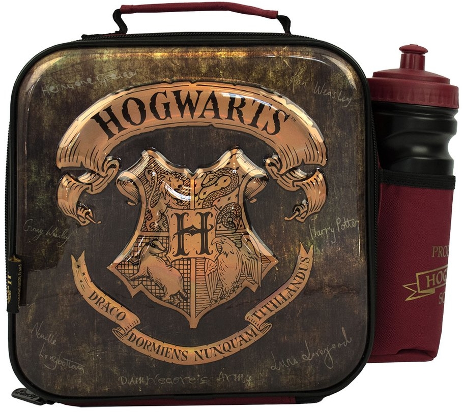 Taška na oběd s láhví Harry Potter: 3D Znak Bradavic (30 x 24 x 10 cm)