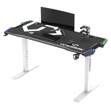 ULTRADESK Herní stůl FORCE SNOW - bílý, 166x70 cm, 66-86 cm, 5 úrovní výšky,s XXL podložkou pod myš, RGB podsvícení