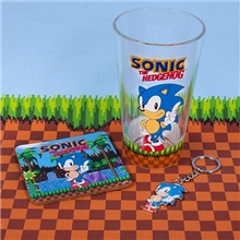 Sonic the Hedgehog gift set - glass, coaster and keychain